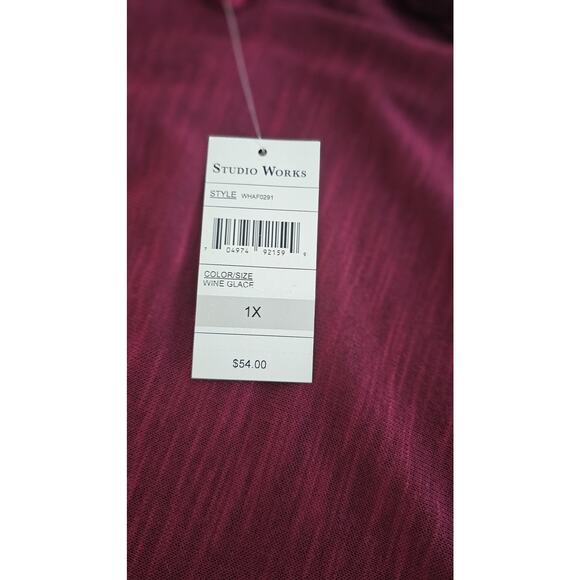 Studio Works Women's Lace Detail Wine Glace Cardigan & Necklace Set - Size 1X - Picture 5 of 10